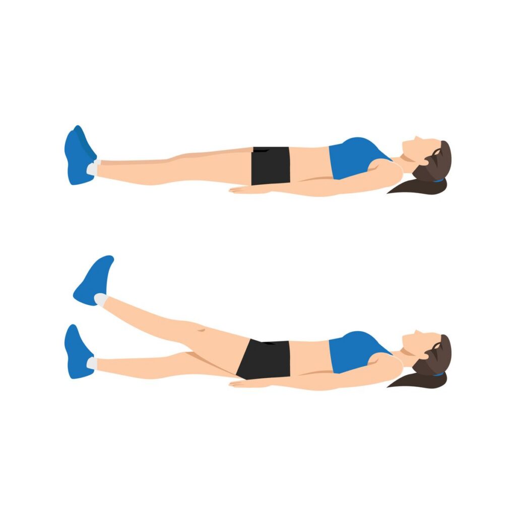 Illustration of woman doing single leg raises as a buttocks' exercise.