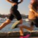 Two people running for cardio workout in proper fitness clothes
