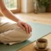 Calm yoga closeup of a women on a mat.