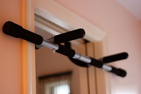 Closeup of doorway pull up bar.