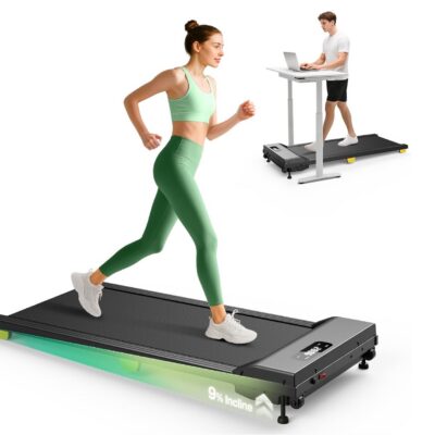 woman running on treadmill and man walking on his treadmill