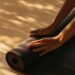 Close up of hands rolling up Yoga mat