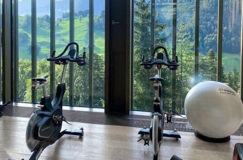 Stationary bike in a home gym environment