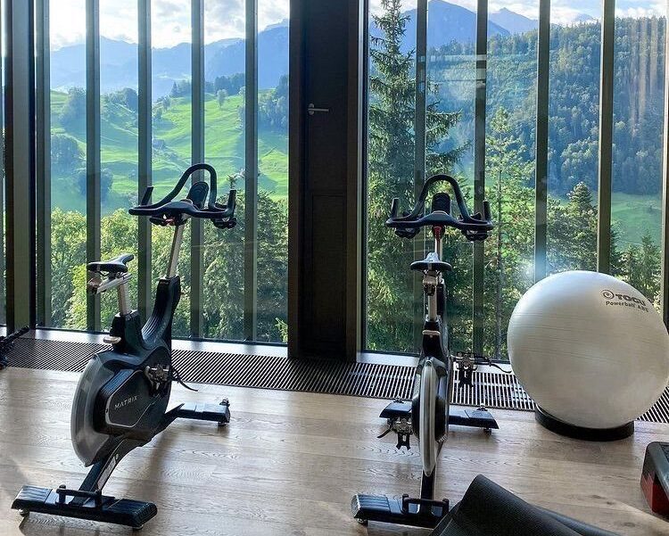 Stationary bike in a home gym environment